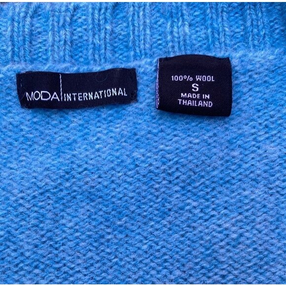 VS MODA INTERNATIONAL 100% Wool Turquoise Blue V-Neck Pullover Sweater Small S - Picture 6 of 7